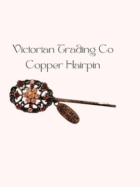 Victorian Trading Co Rhinestone Floral Hair Pin Vintage Style Copper Tone